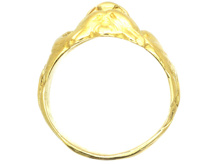 French 18ct Gold Belle Epoque Lion Ring set with a Diamond