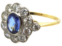 Art Deco 18ct White & Yellow Gold, Sapphire & Diamond Oval Cluster Ring