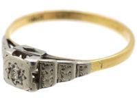Art Deco 18ct Gold & Platinum Solitaire Diamond Ring with Stepped Shoulders