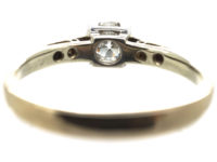 Art Deco 18ct Gold & Platinum, Diamond Solitaire Ring with Diamond Set Shoulders