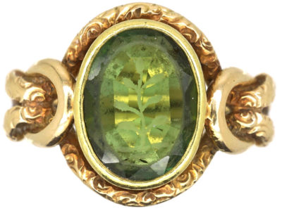 Victorian 15ct Gold & Tourmaline Ornate Signet Ring