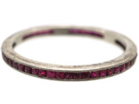 Art Deco Platinum Narrow French Cut Ruby Eternity Ring
