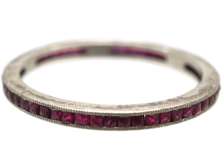 Art Deco Platinum Narrow French Cut Ruby Eternity Ring