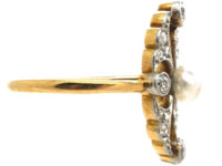 Edwardian 14ct Gold & Platinum, Pearl & Diamond Ring