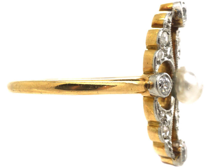 Edwardian 14ct Gold & Platinum, Pearl & Diamond Ring