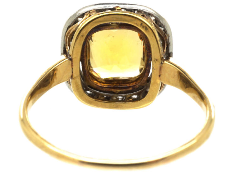 Art Deco 18ct Gold & Platinum, Citrine & Diamond Ring