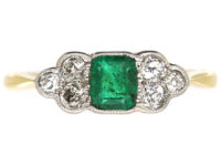 Art Deco 18ct Gold & Platinum, Emerald & Diamond Ring