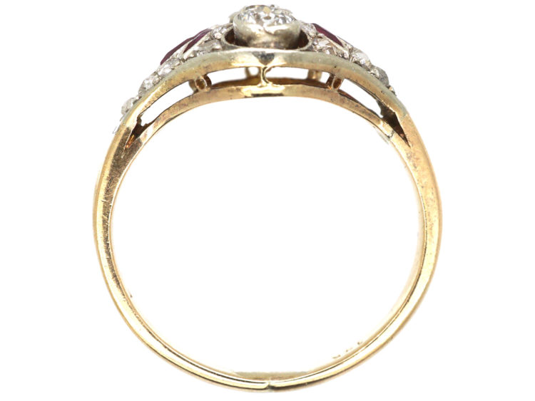 Art Deco 14ct Gold & Platinum, Ruby & Diamond Ring