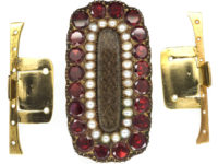 Large Georgian 9ct Gold, Flat Cut Almandine Garnet & Natural Split Pearls Clasp