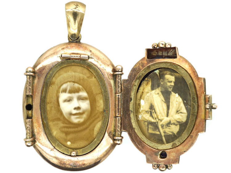 Victorian 9ct Gold, Forget Me Not Enamel & Natural Split Pearl Oval Locket