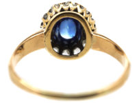 Edwardian 14ct Gold, Cabochon Sapphire & Rose Diamond Oval Cluster Ring