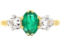 18ct Gold, Emerald & Diamond Three Stone Ring