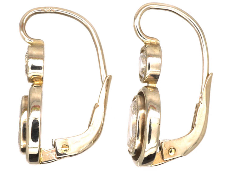 Art Deco 14ct White Gold, Two Stone Diamond Oval Drop Earrings