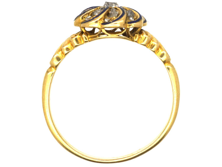 Victorian 18ct Gold, Blue Enamel & Diamond Swirl Ring
