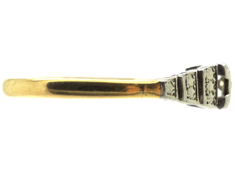 Art Deco 18ct Gold & Platinum Solitaire Diamond Ring with Stepped Shoulders