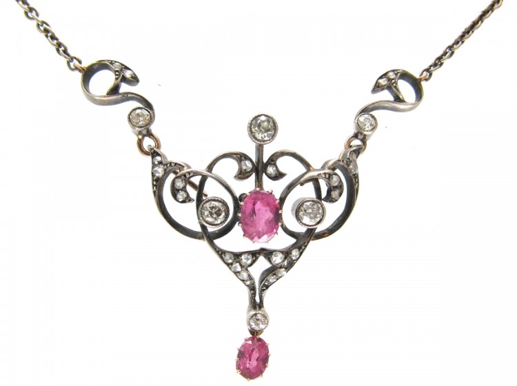 Edwardian Pink Topaz & Diamond Necklace