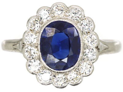Edwardian Platinum, Sapphire & Diamond Oval Cluster Ring Edwardian Platinum, Sapphire & Diamond Oval Cluster Ring