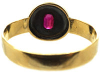 Victorian 18ct Gold, Rose Diamond & Black & White Enamel Ring