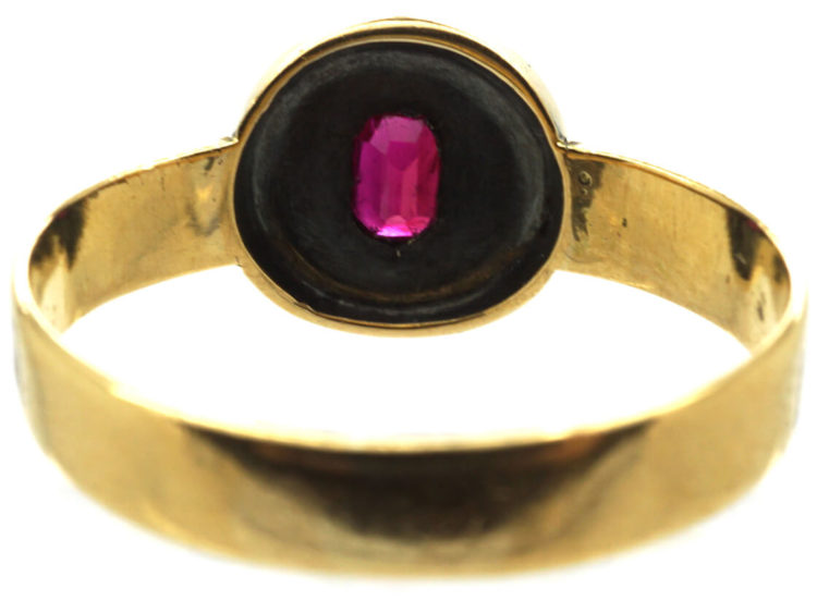 Victorian 18ct Gold, Rose Diamond & Black & White Enamel Ring
