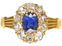 Edwardian 18ct Gold Sapphire & Diamond Oval Cluster Ring