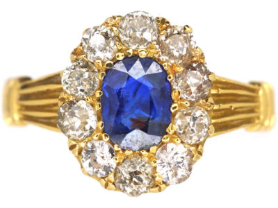 Edwardian 18ct Gold Sapphire & Diamond Oval Cluster Ring Edwardian 18ct Gold Sapphire & Diamond Oval Cluster Ring