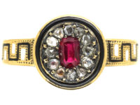 Victorian 18ct Gold, Rose Diamond & Black & White Enamel Ring