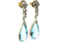 Edwardian 18ct White Gold, Aquamarine & Diamond Drop Earrings