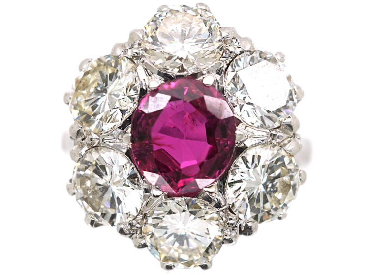 Large 18ct White Gold, Ruby & Diamond Oval Cluster Ring
