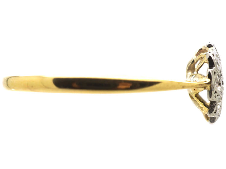 Art Deco 18ct Gold & Platinum, Diamond Criss Cross Design Cluster Ring
