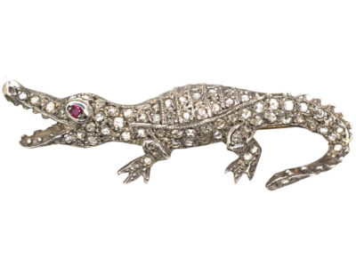 Rose Diamond & Ruby Alligator Brooch