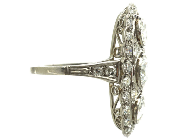 Art Deco Platinum Large Oval Diamond Cluster Ring