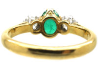 18ct Gold, Emerald & Diamond Three Stone Ring