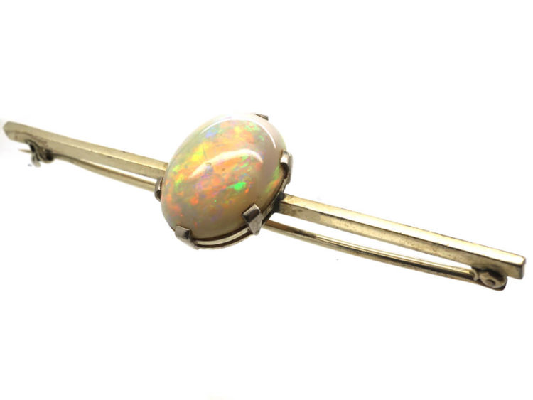 Art Deco 15ct Gold & Opal Bar Brooch