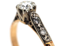 Art Deco 18ct Gold & Platinum, Diamond Solitaire Ring with Diamond Set Shoulders