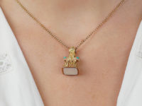 Regency Two Colour Gold Seal set with Turquoise for Forget Me Not