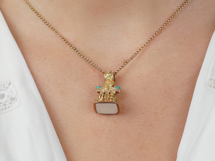 Regency Two Colour Gold Seal set with Turquoise for Forget Me Not