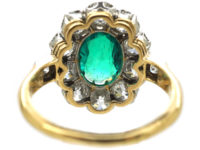 Edwardian 18ct Gold Colombian Emerald & Diamond Cluster Ring