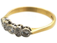 18ct Gold & Diamond Three Stone Ring with Small Diamonds In Between
