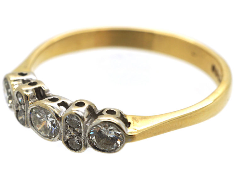 18ct Gold & Diamond Three Stone Ring with Small Diamonds In Between
