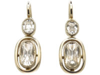 Art Deco 14ct White Gold, Two Stone Diamond Oval Drop Earrings