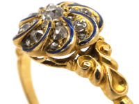 Victorian 18ct Gold, Blue Enamel & Diamond Swirl Ring