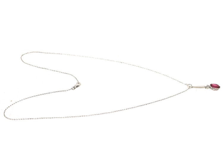Art Deco Pink Tourmaline & Diamond Pendant on Chain