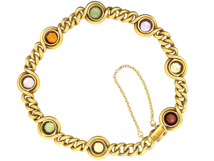 French 18ct Gold Belle Epoque Gem Set Curb Bracelet