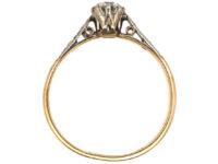 Art Deco 18ct Gold & Platinum, Diamond Solitaire Ring with Diamond Set Shoulders