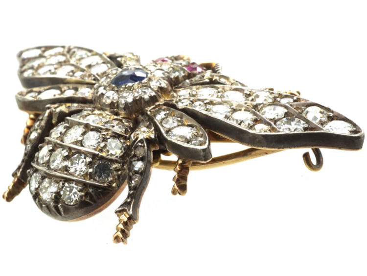 Victorian Diamond, Ruby & Sapphire Bee Brooch