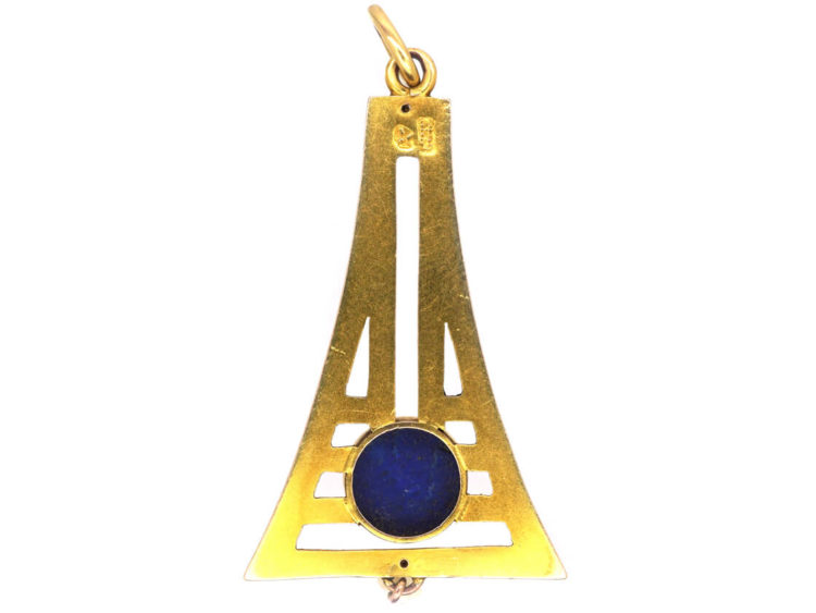 Art Deco 14ct Gold, Lapis Lazuli & Pearl Pendant