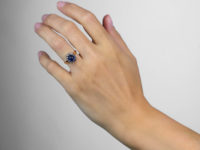 Edwardian 14ct Gold, Cabochon Sapphire & Rose Diamond Oval Cluster Ring