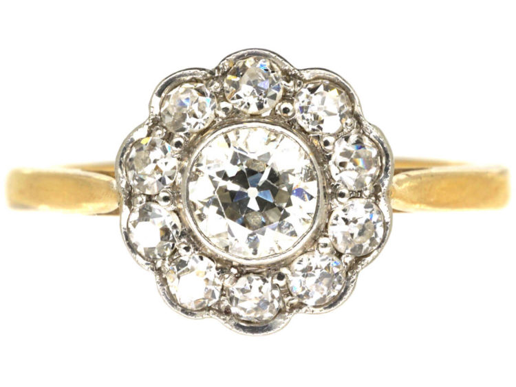 Edwardian 18ct Gold & Platinum, Diamond Daisy Cluster Ring