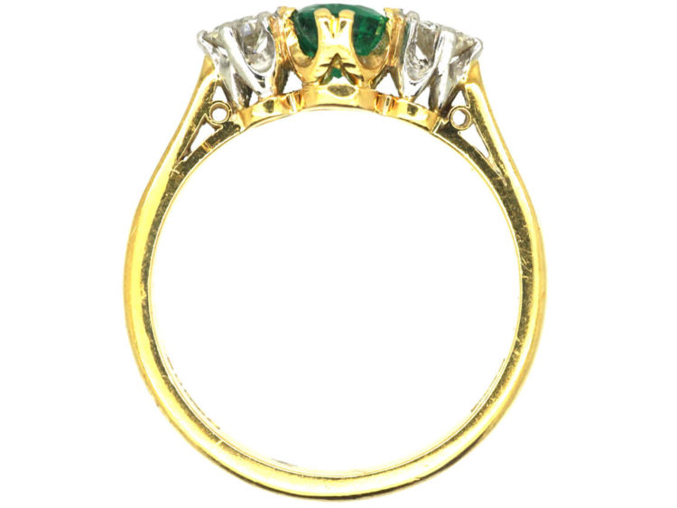 18ct Gold, Emerald & Diamond Three Stone Ring