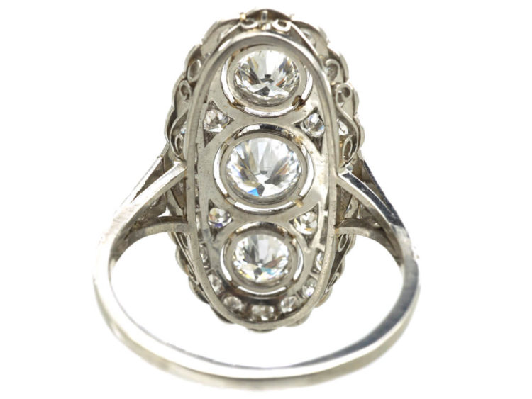 Art Deco Platinum Large Oval Diamond Cluster Ring